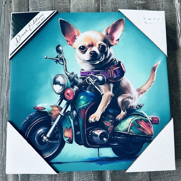 Other - Biker Motorcycle Chihuahua Dog Portrait Canvas Wall Art Decor
